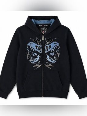 Vintage Top Heavy 2007 Y2K T-Rex Dinosaur Skull Graphic Zip Hoodie Boys Sz 4 NWT